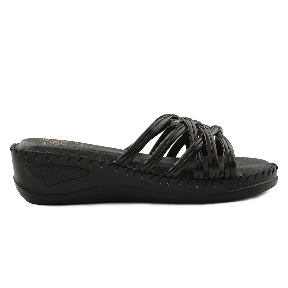 Senorita Black Casual Wedge Heel Sandal For Women AGL-122P By Liberty - Image 2