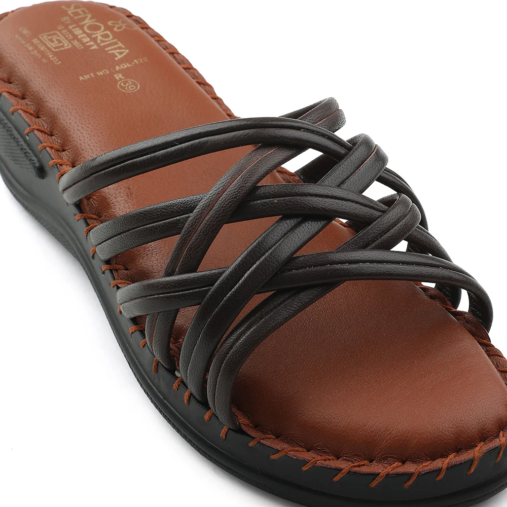 Senorita Brown Casual Wedge Heel Sandal For Women AGL-122P By Liberty - Image 5