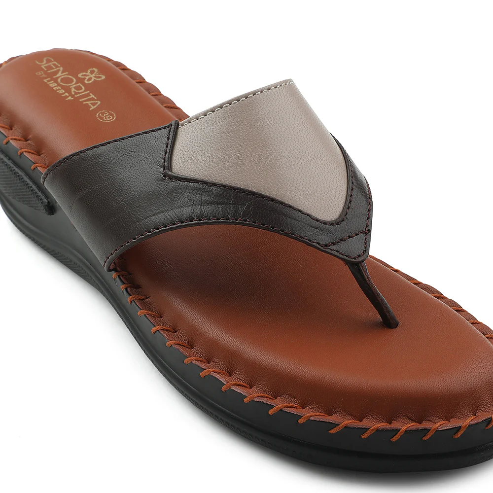Senorita Brown Casual Wedge Heel Sandal For Women AGL-125P By Liberty - Image 5