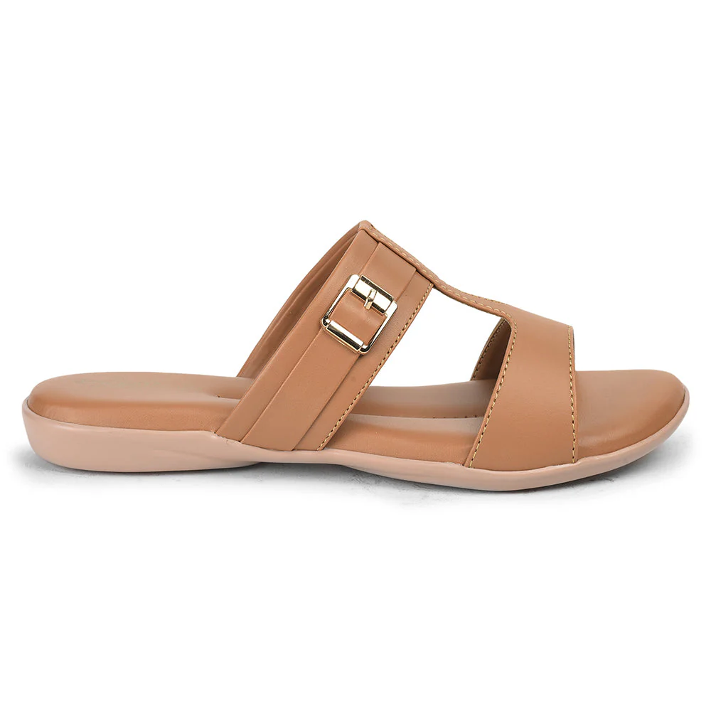 Senorita Casual Tan Slippers For Women MK-202 By Liberty - Image 2