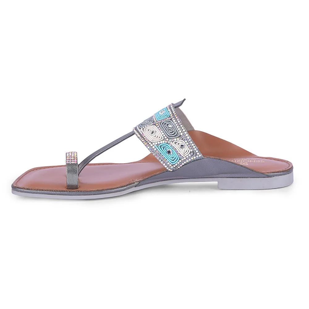 Senorita By Liberty Women AMG-33 GN Metal Fashion Flat Sandal - Image 3