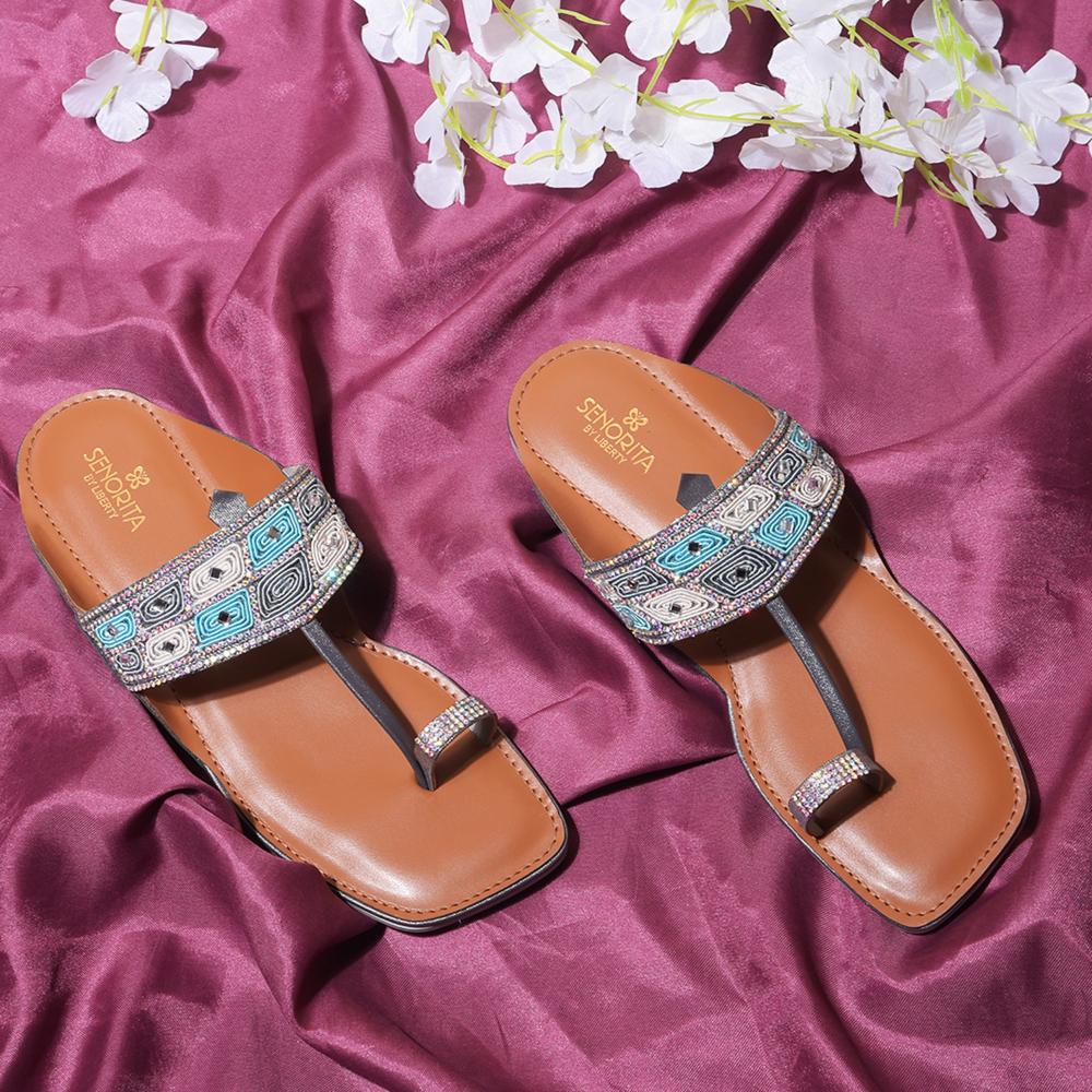 Senorita By Liberty Women AMG-33 GN Metal Fashion Flat Sandal - Image 4