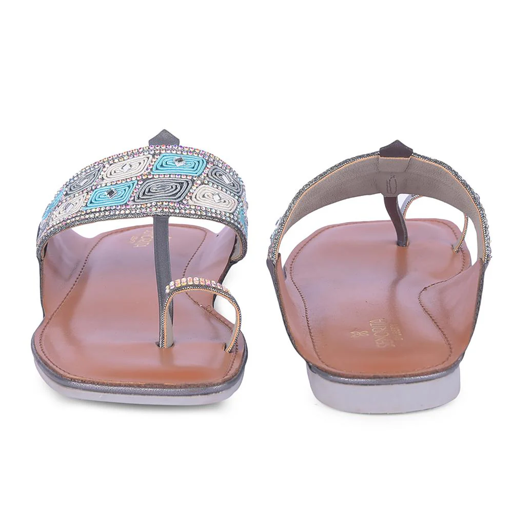 Senorita By Liberty Women AMG-33 GN Metal Fashion Flat Sandal - Image 5