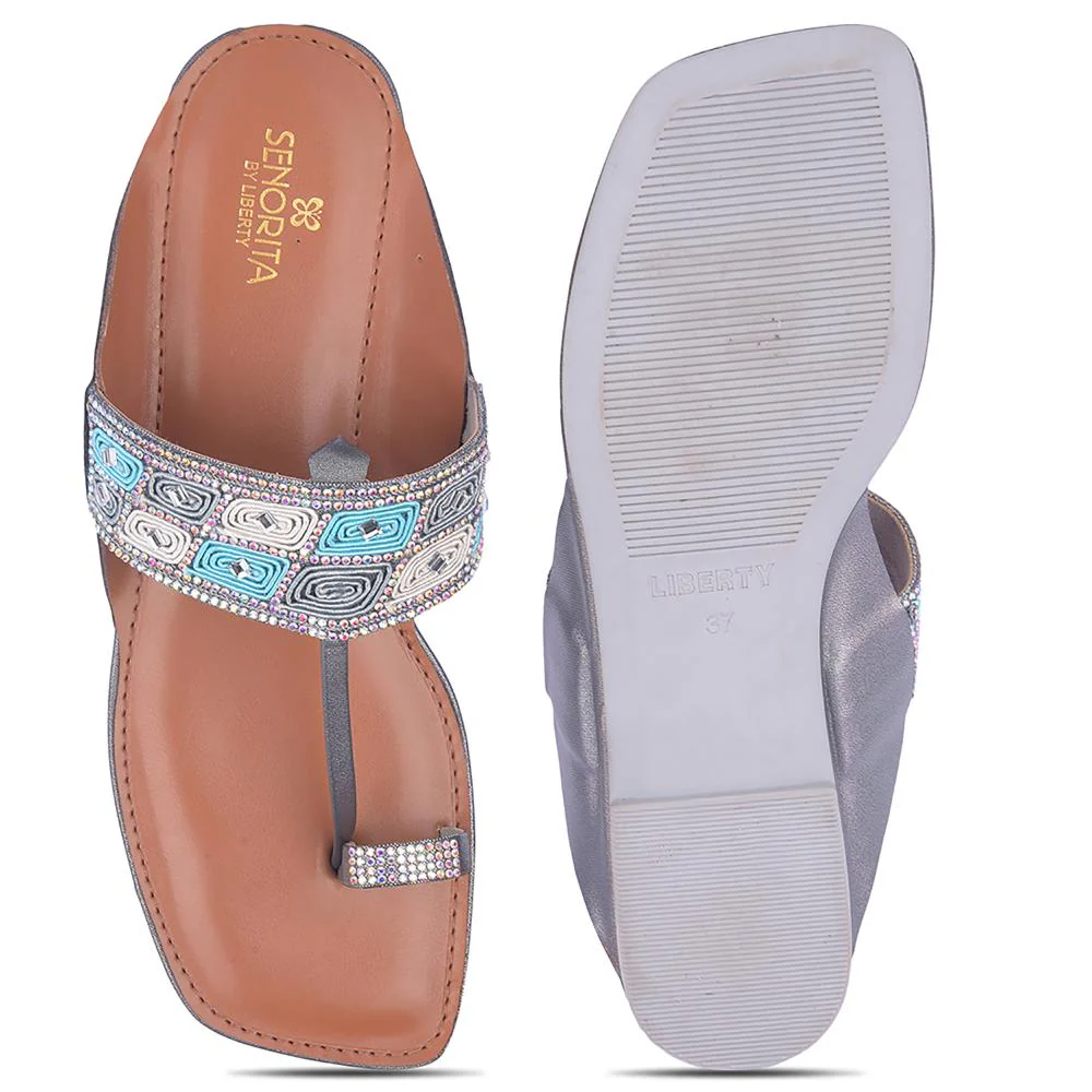 Senorita By Liberty Women AMG-33 GN Metal Fashion Flat Sandal - Image 6
