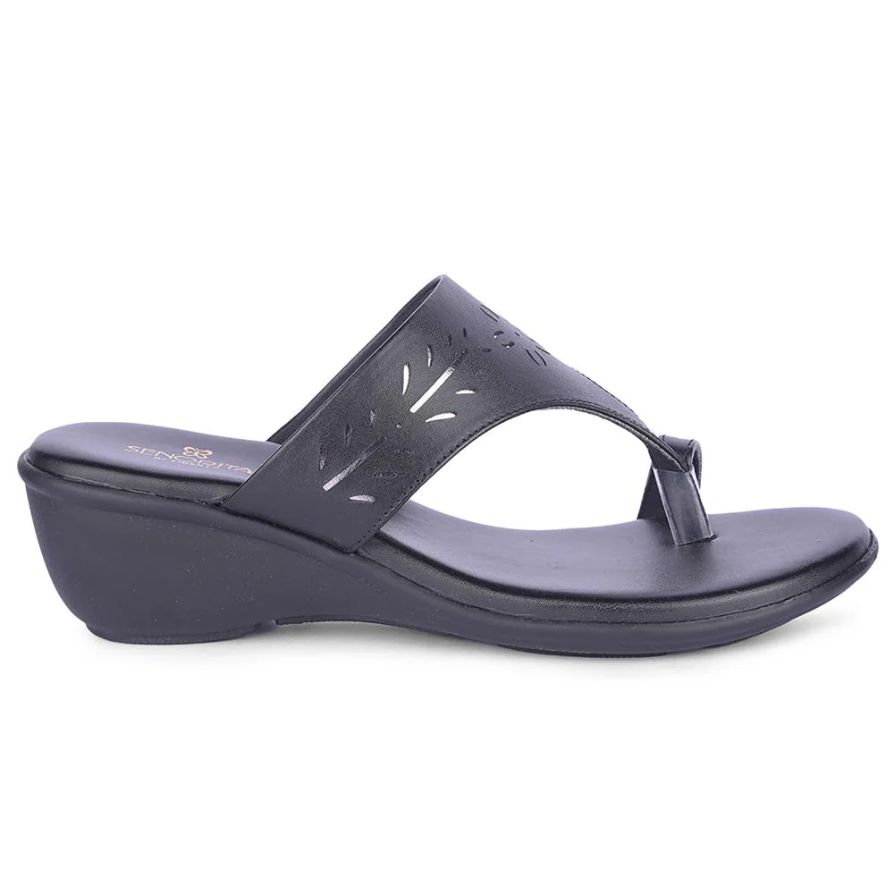 Senorita By Liberty Women JD-47 Black Casual Toe Ring Slippers - Image 2