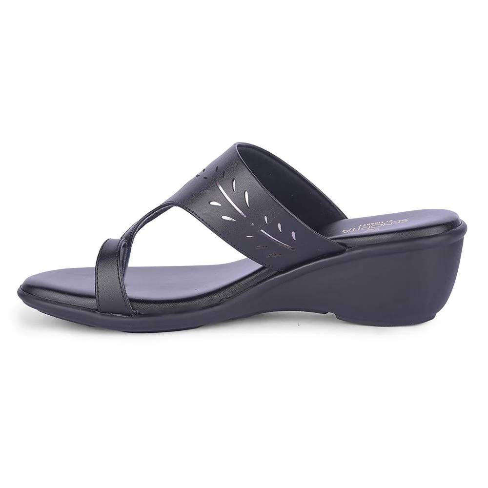 Senorita By Liberty Women JD-47 Black Casual Toe Ring Slippers - Image 3