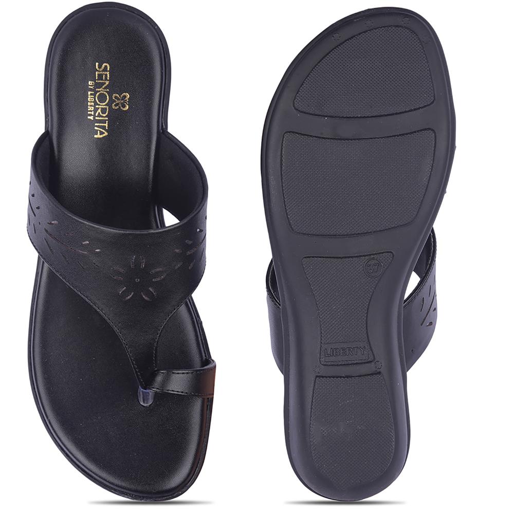 Senorita By Liberty Women JD-47 Black Casual Toe Ring Slippers - Image 6