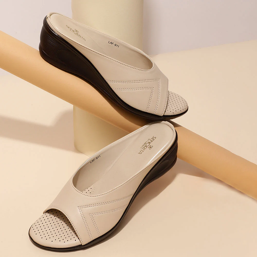 Senorita Casual Beige Wedge Heels For Women LAF-911 By Liberty - Image 4