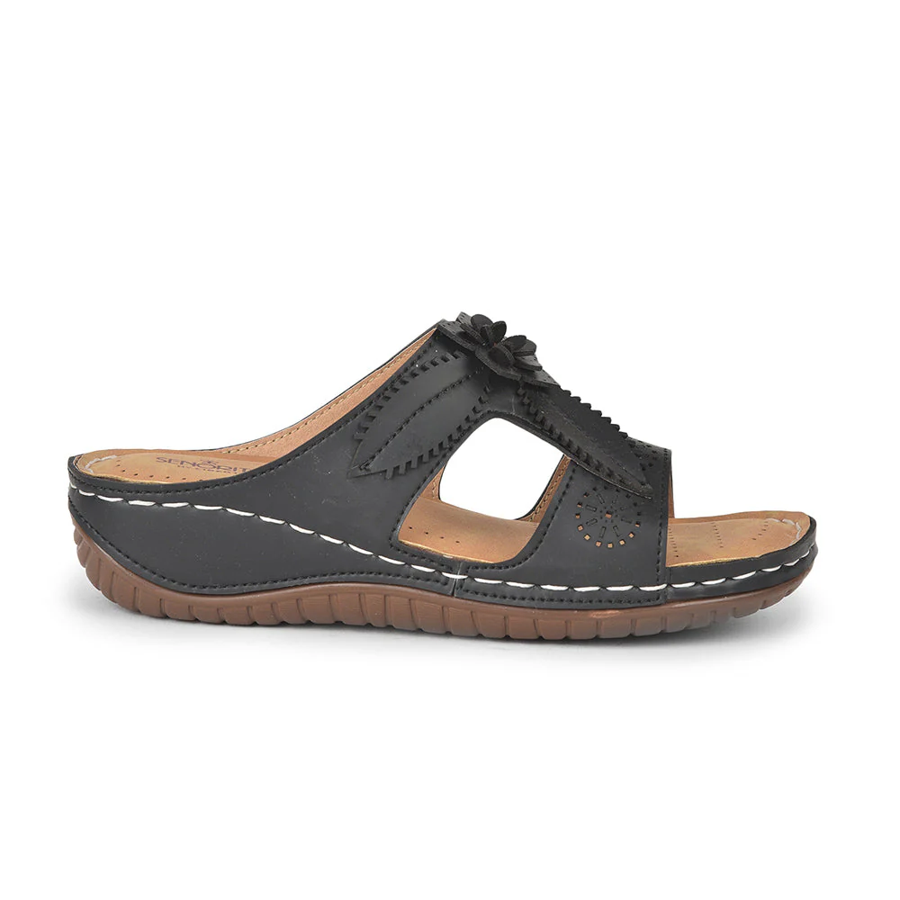 Senorita Casual (Black) Slippers For Women LAF-755 By Liberty - Image 2
