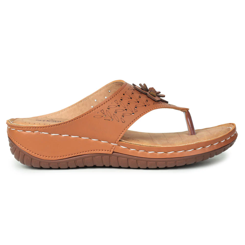 Senorita Casual Tan Slippers For Women LAF-756 By Liberty - Image 2