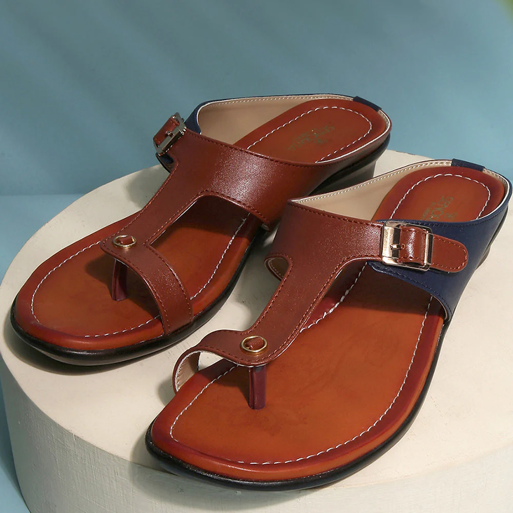Senorita Ethnic Tan Toe Ring Slippers For Women D1-06 By Liberty - Image 4