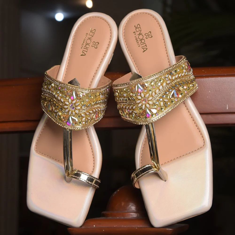 Senorita Golden Ethnic Slipper For Women STY-89 By Liberty - Image 4