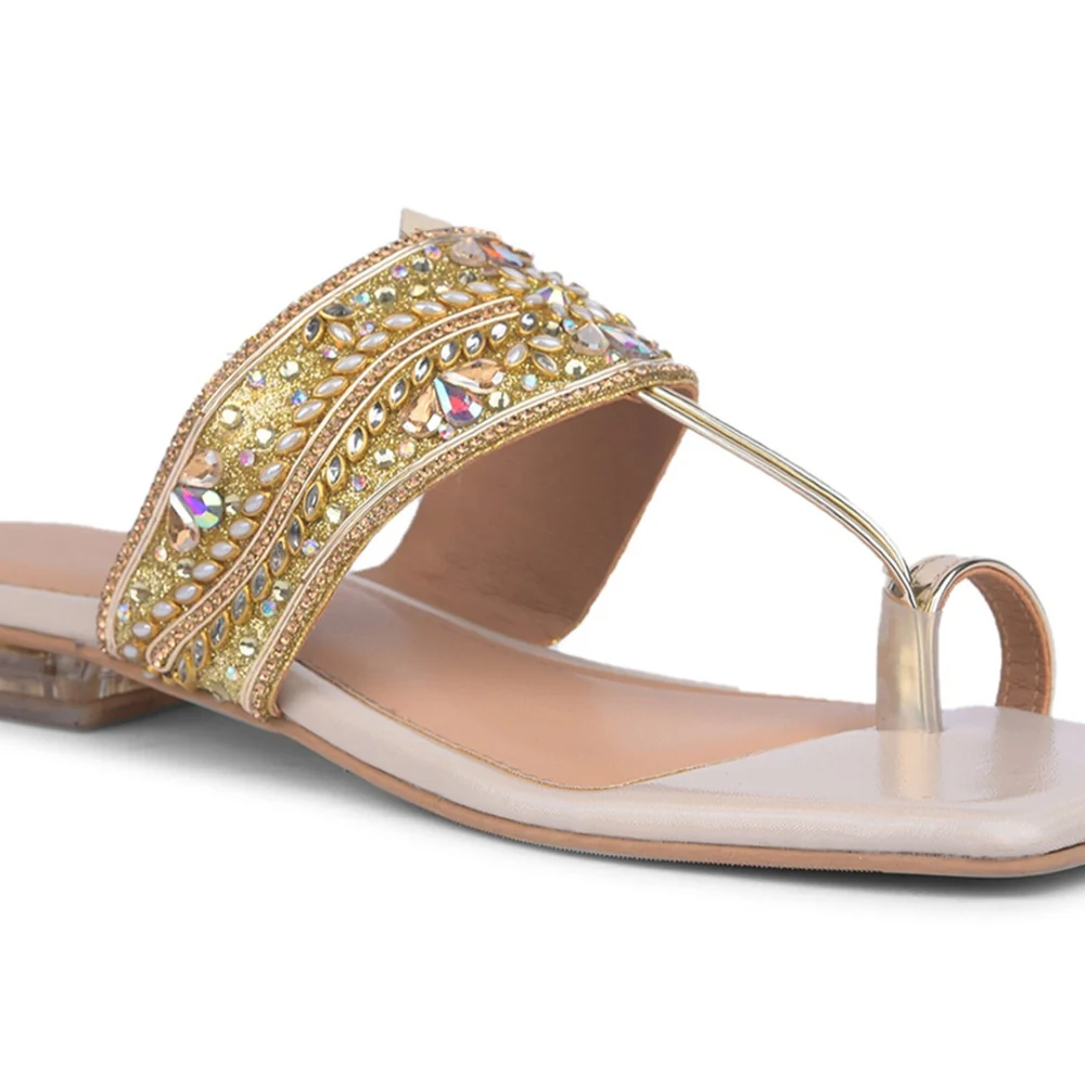 Senorita Golden Ethnic Slipper For Women STY-89 By Liberty - Image 5