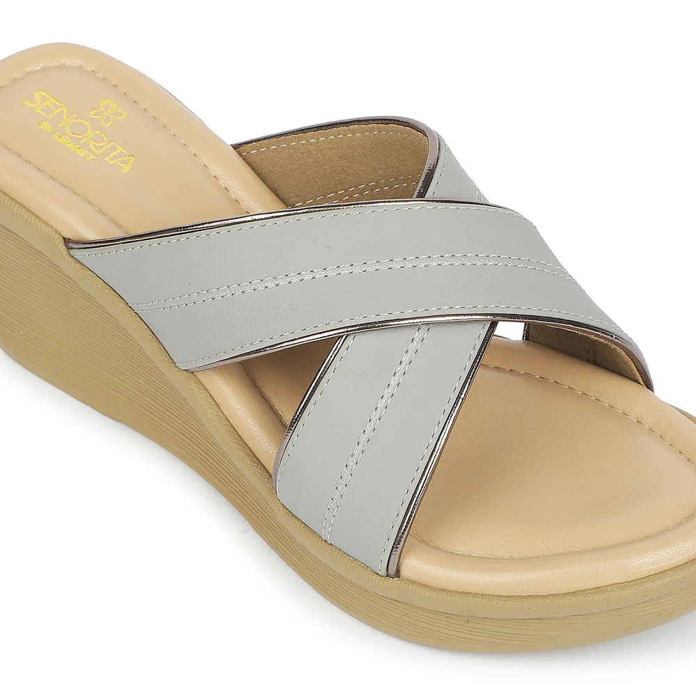 Senorita Grey Casual Wedge Heel Sandal for Women DLF-6 by Liberty - Image 5