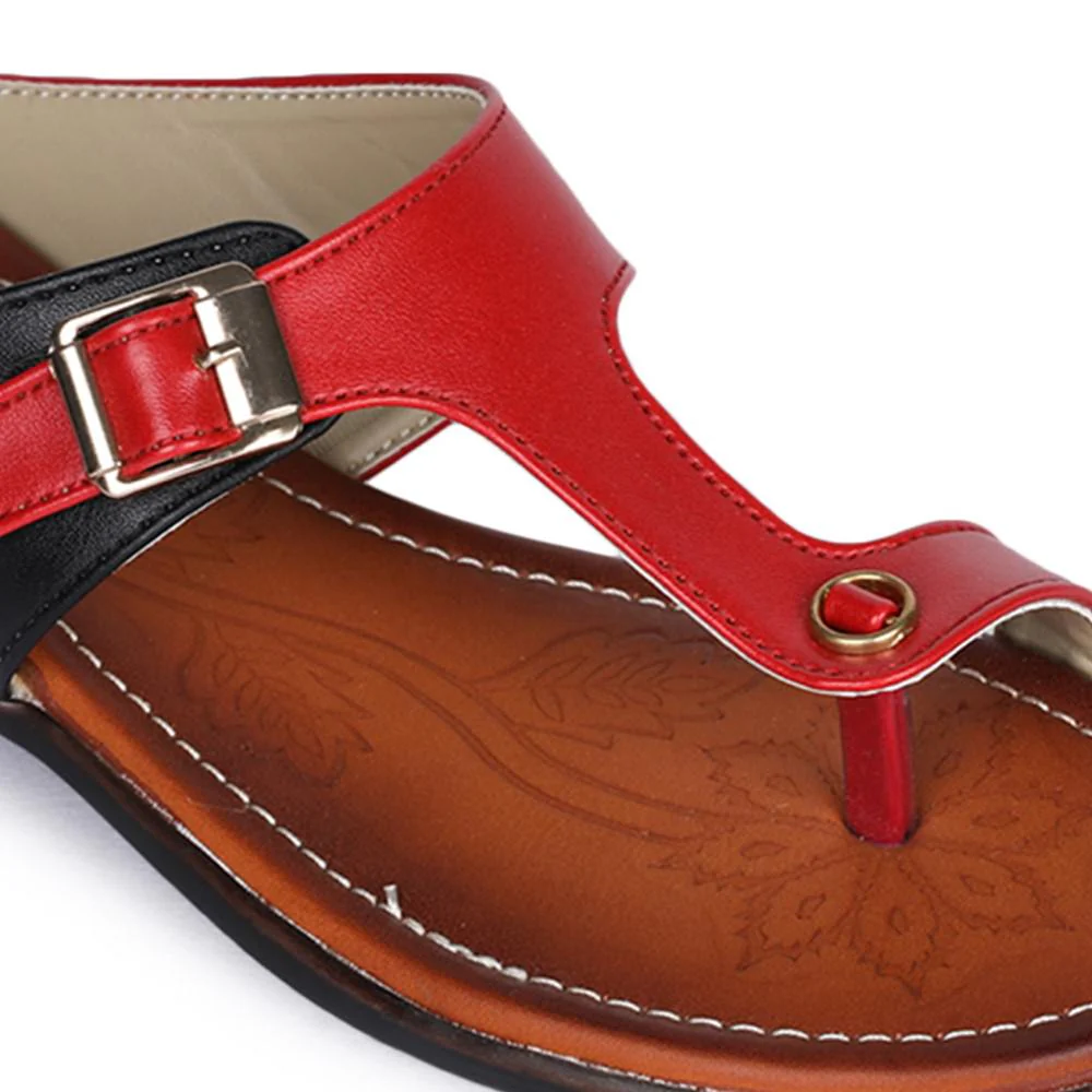 Senorita Red Ethnic Toe Ring Slippers For Women D1-06 By Liberty - Image 6