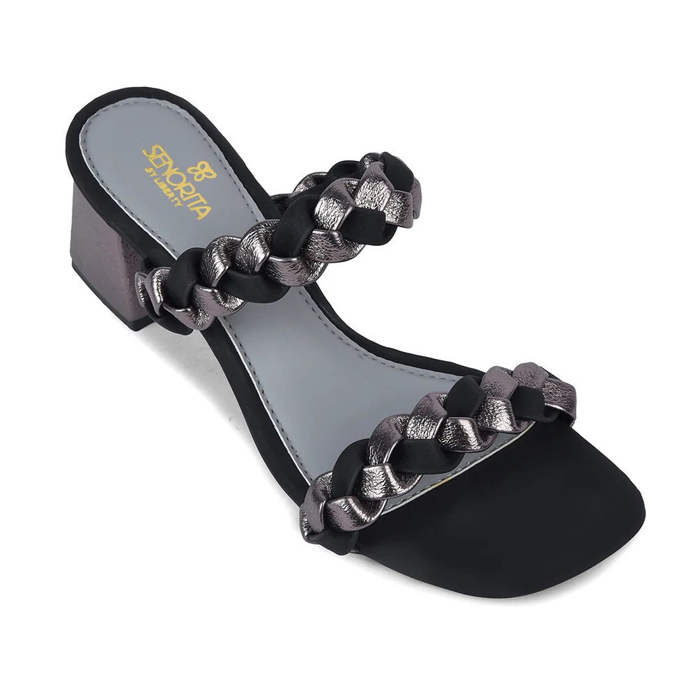 Senorita STY-164E Black Casual Heeled Slippers for Women
