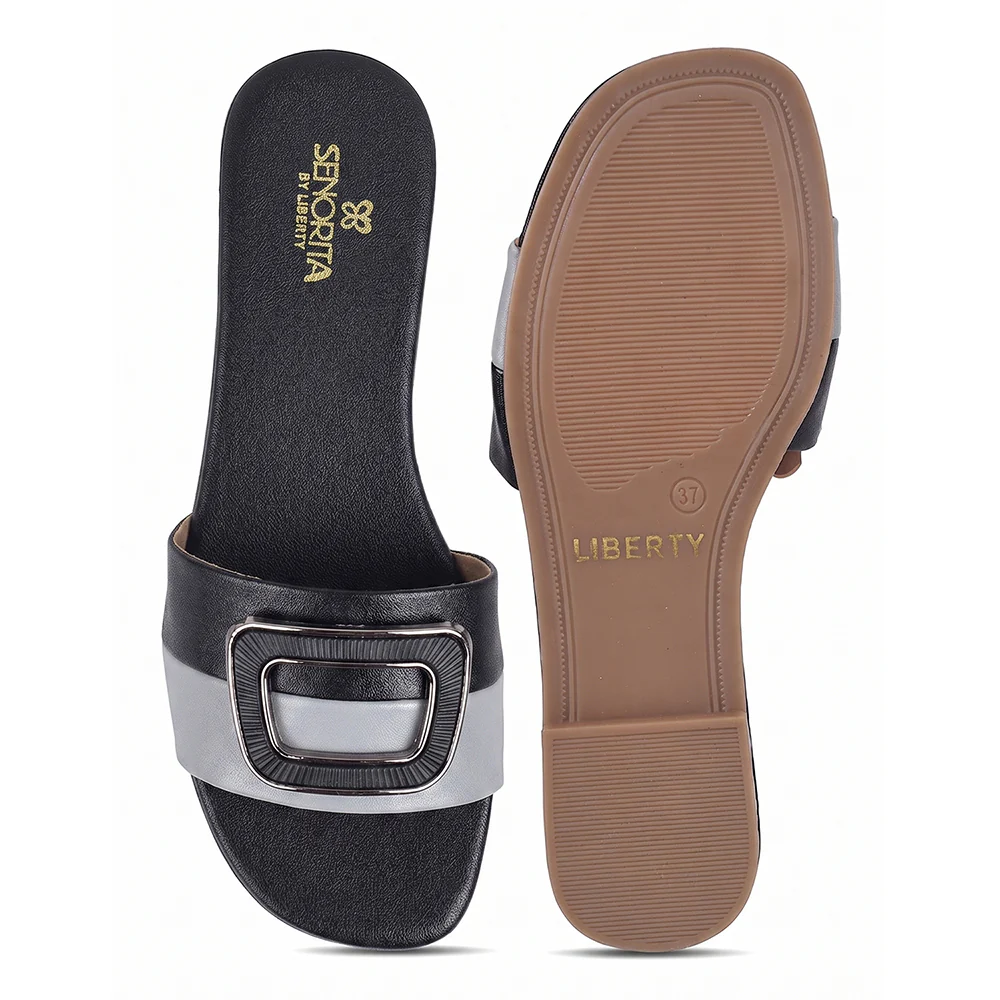 Senorita STY-172E Black Casual Slip on Slippers for Women by Liberty - Image 5