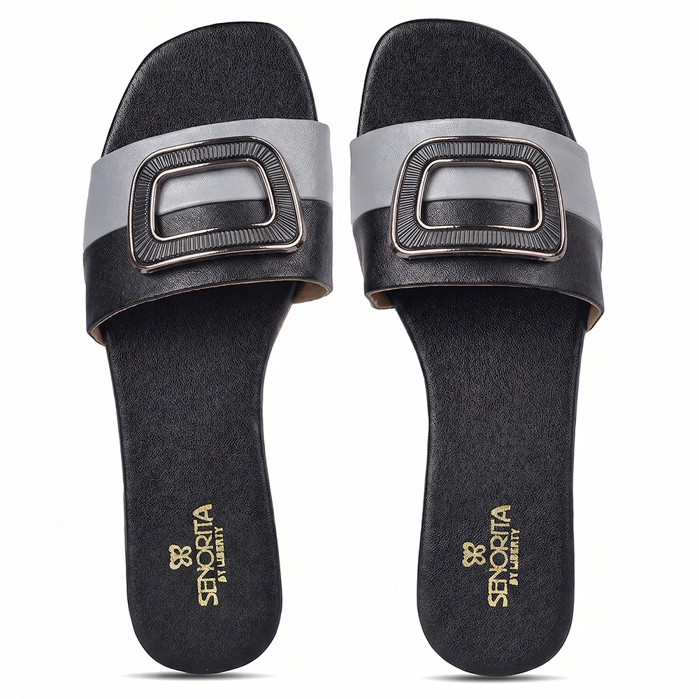 Senorita STY-172E Black Casual Slip on Slippers for Women by Liberty - Image 9