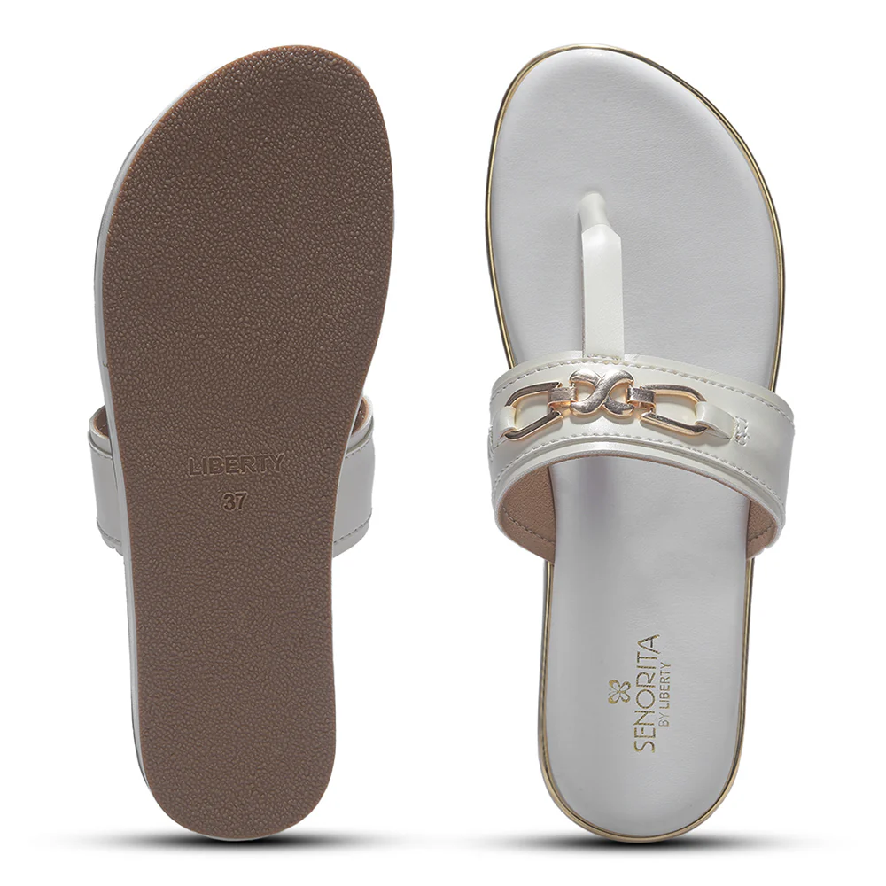 Senorita STY-182E White Casual Slip on Flipflops for Women By Liberty - Image 6